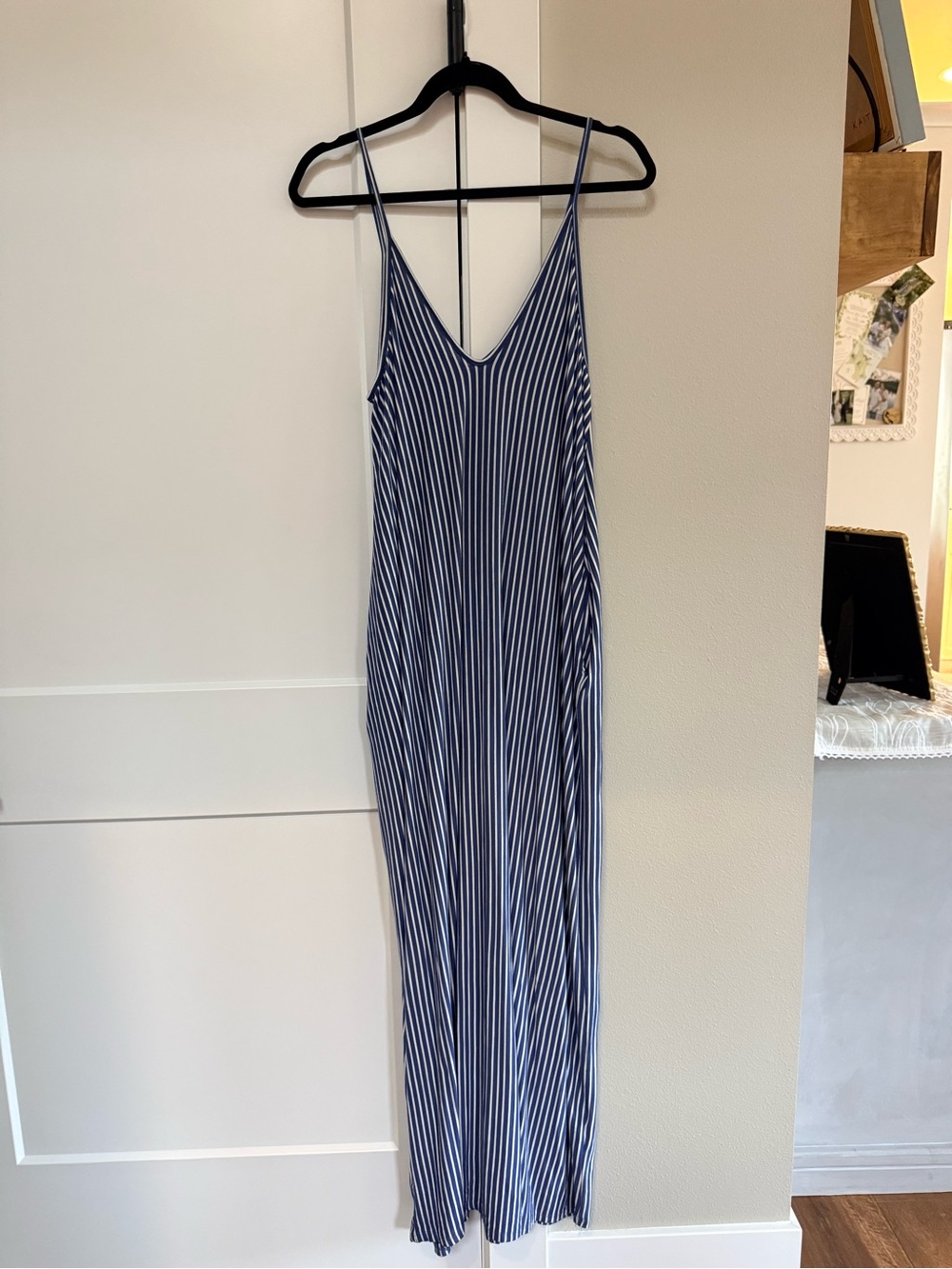 Striped Navy and White Spaghetti Strap Maxi Dress with pockets
